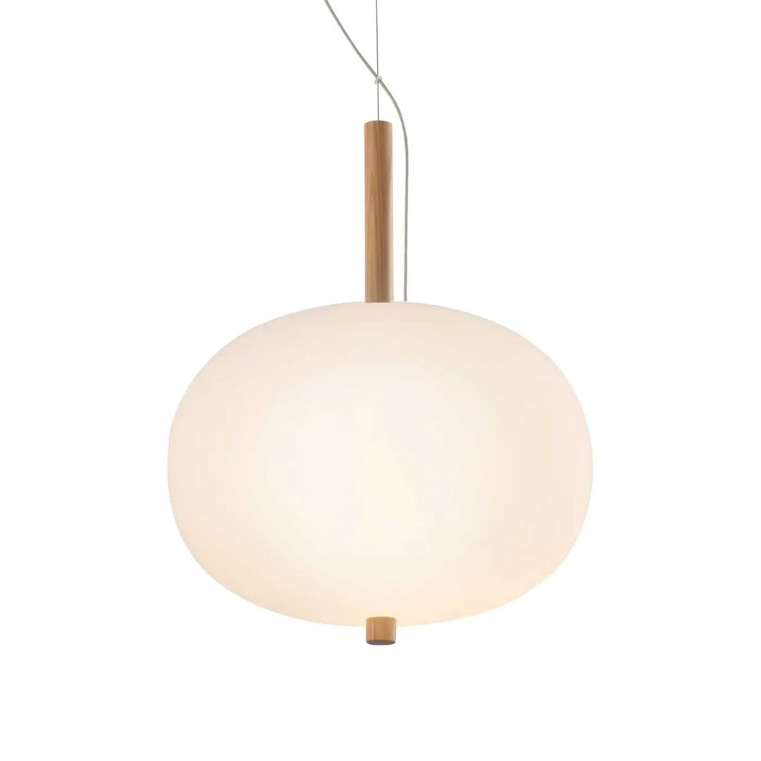 Suspension Ilargi en verre opalin et bois clair #couleur_bois_clair