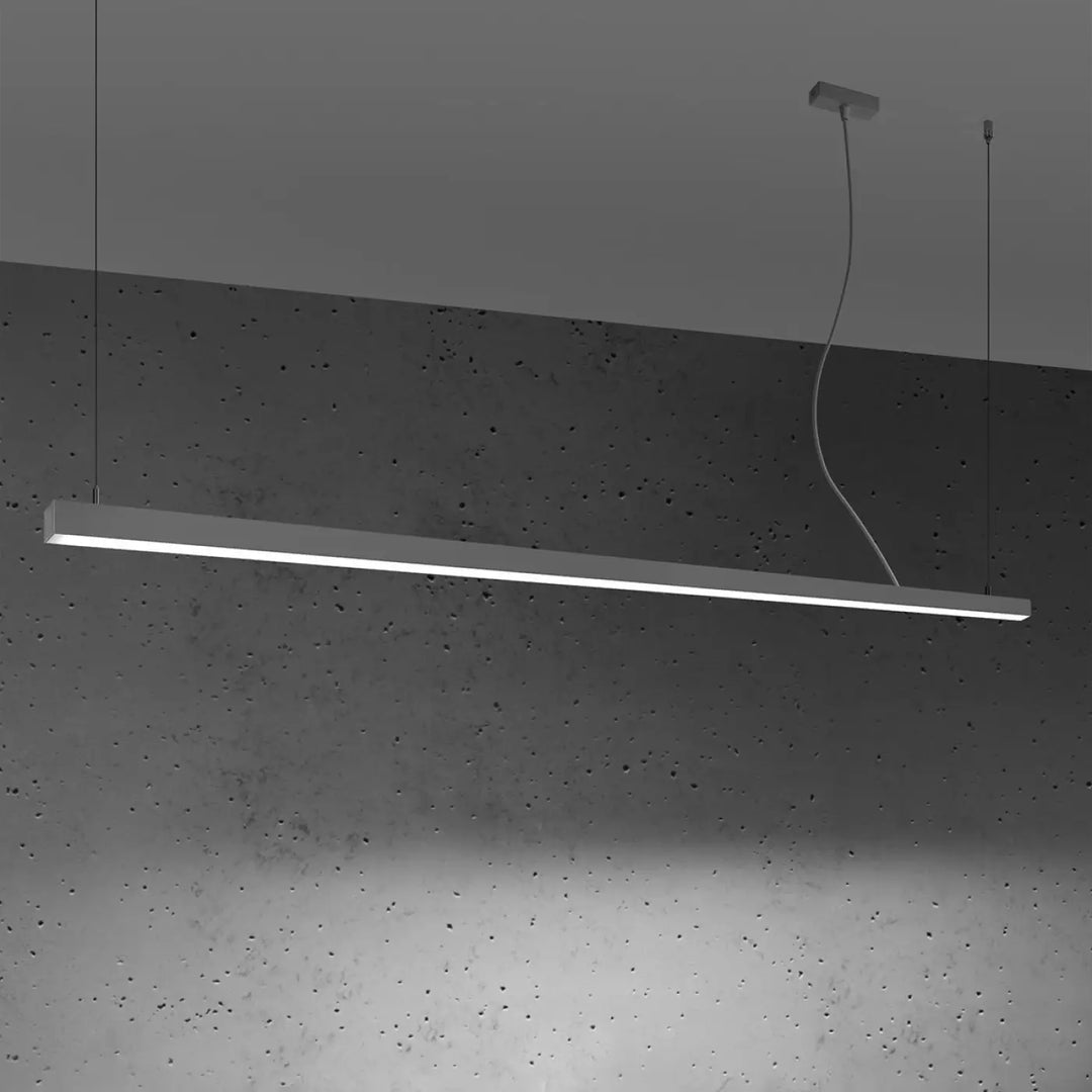 Suspension linéaire PINNE gris allumée, suspendue