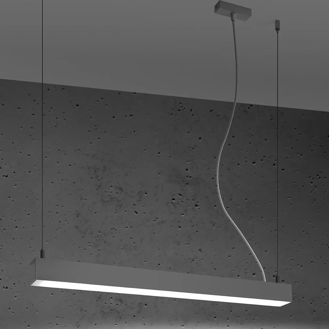 Suspension linéaire PINNE gris allumée, suspendue