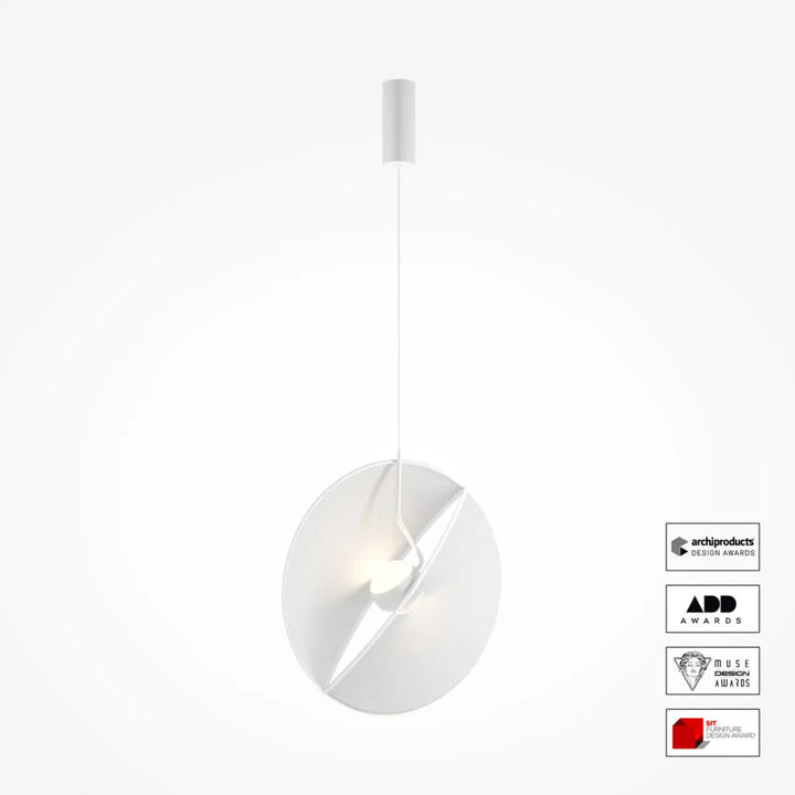 Suspension led reflex blanc minimaliste avec abat-jour circulaire élégant et lumière chaude pour intérieur moderne