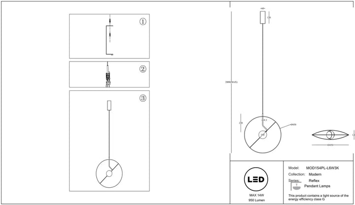 Suspension led reflex mod154pl-lw2k avec lumière chaude moderne et design élégant pour éclairage intérieur