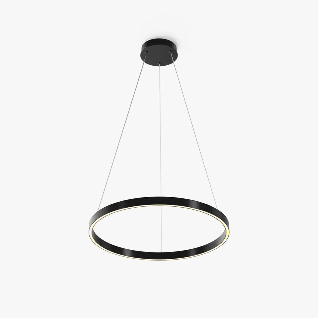 Suspension led rim noire circulaire avec design moderne et fils de suspension fins dans la suspension luminaire rim un anneau