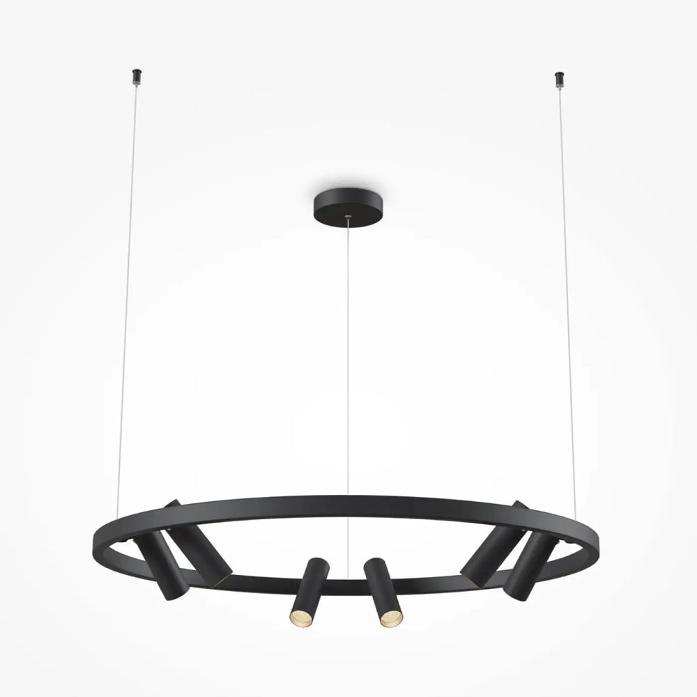 Suspension led satellite cercle lumineux noire avec design moderne et ampoules led intégrées