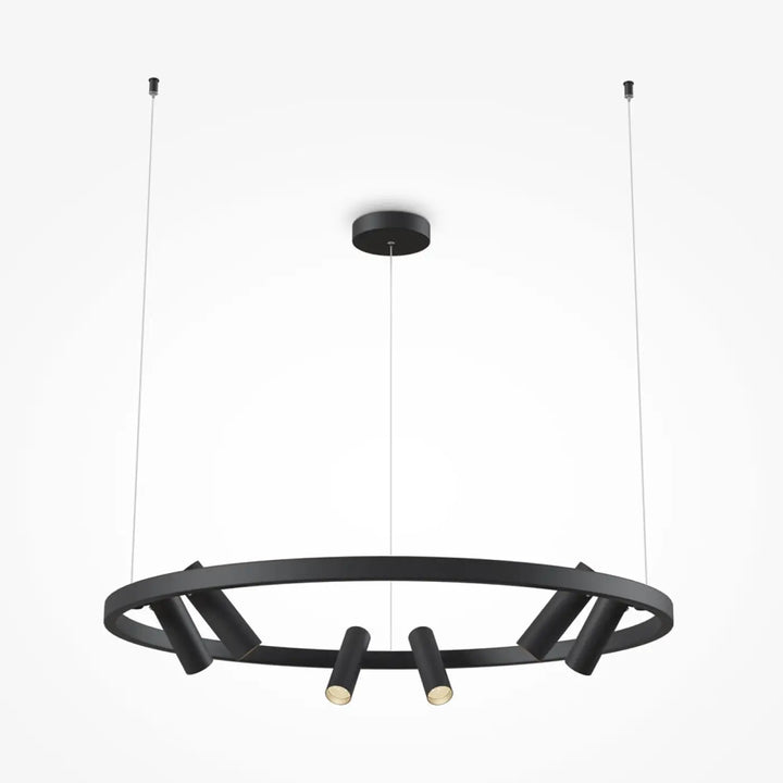 Suspension led satellite cercle lumineux noire avec design moderne et ampoules led intégrées