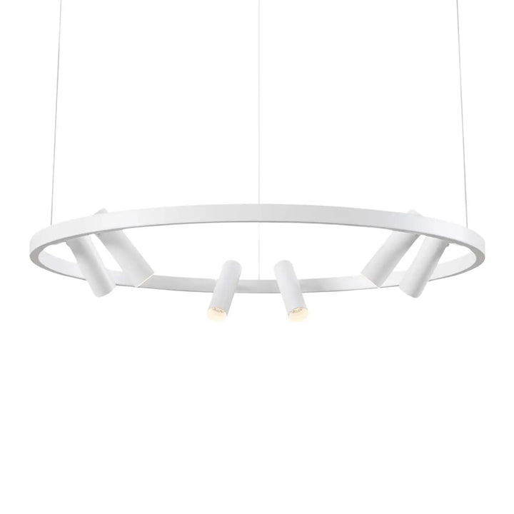 Suspension led cercle lumineux satellite blanc avec design minimaliste et ampoules cylindriques intégrées