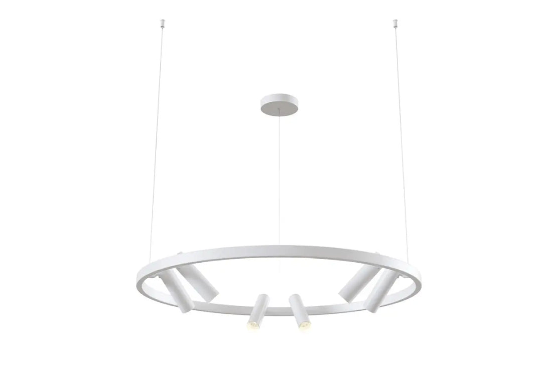 Suspension led cercle lumineux satallite en blanc avec design moderne minimaliste et led intégrées