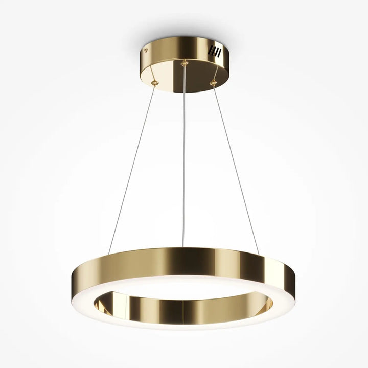 Suspension led anneau doré finition dorée avec design circulaire moderne et éclairage led intégré minimaliste