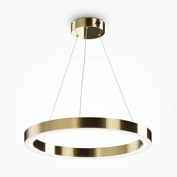 Suspension led anneau doré avec finition dorée moderne en forme circulaire et éclairage led intégré
