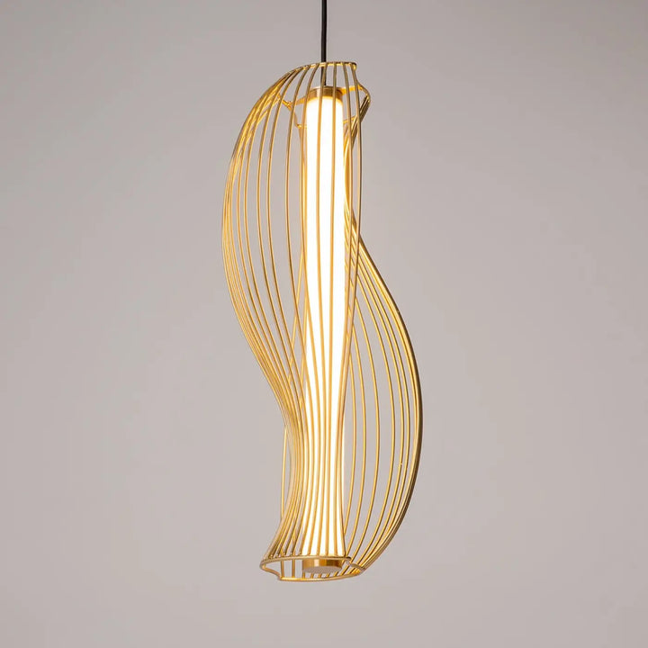 Suspension luminaire gold-toned wireframe shadows of the past avec tube lumineux led intégré et design fluide élégant