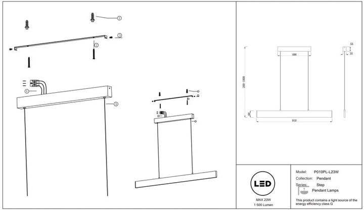 Suspension led linéaire step avec led et structure métallique minimaliste pour éclairage d’une table moderne