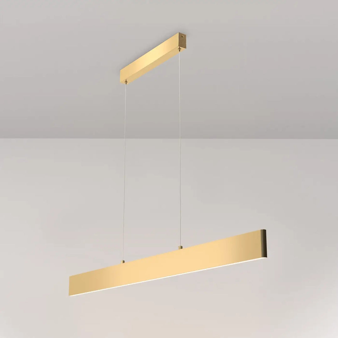 Suspension led ligne lumineuse gold finition or brillant en métal pour d’une table design minimaliste linéaire step