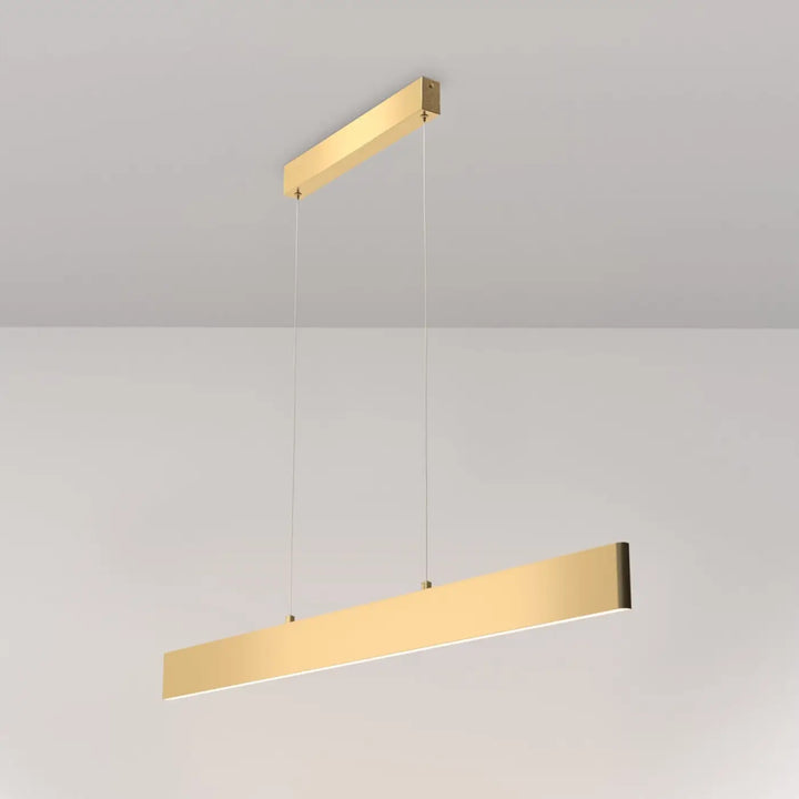 Suspension led ligne lumineuse gold finition or brillant en métal pour d’une table design minimaliste linéaire step