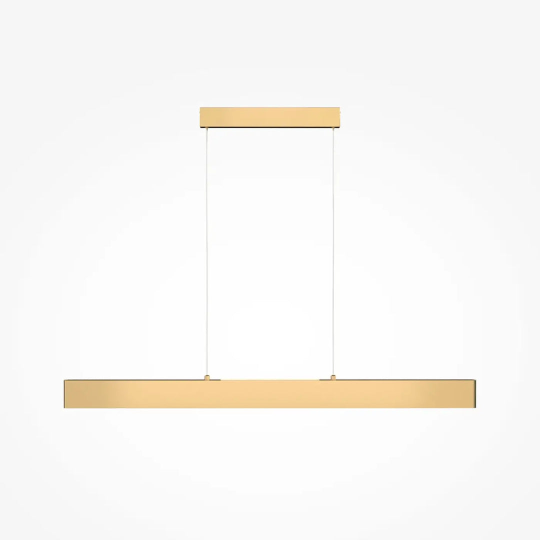 Suspension led gold finition linéaire avec design minimaliste et cordons fins adaptée d’une table moderne