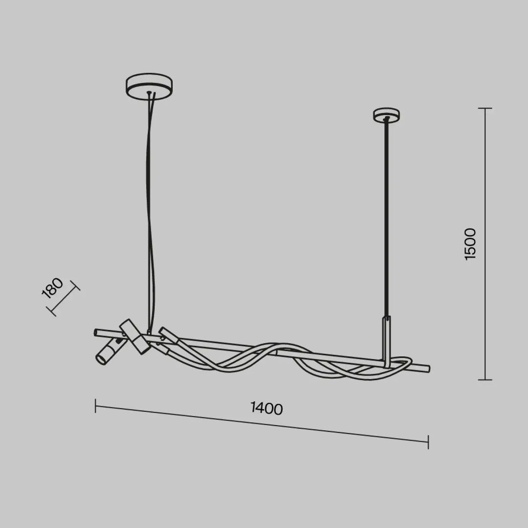 Suspension led tau avec tiges métalliques entrelacées en acier noir pour éclairage moderne au-dessus d’une table