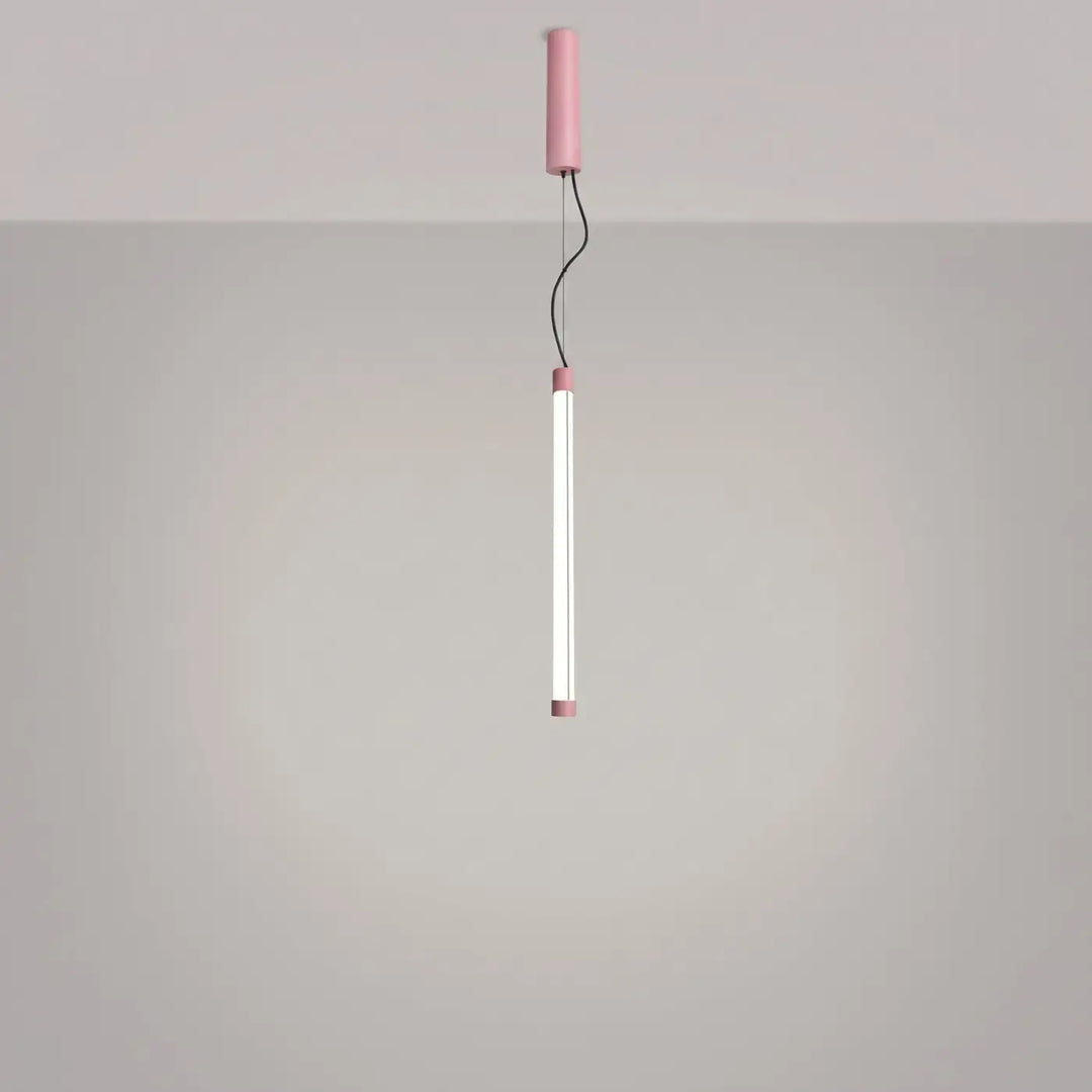 Suspension tube TRANG rose allumée, suspendue