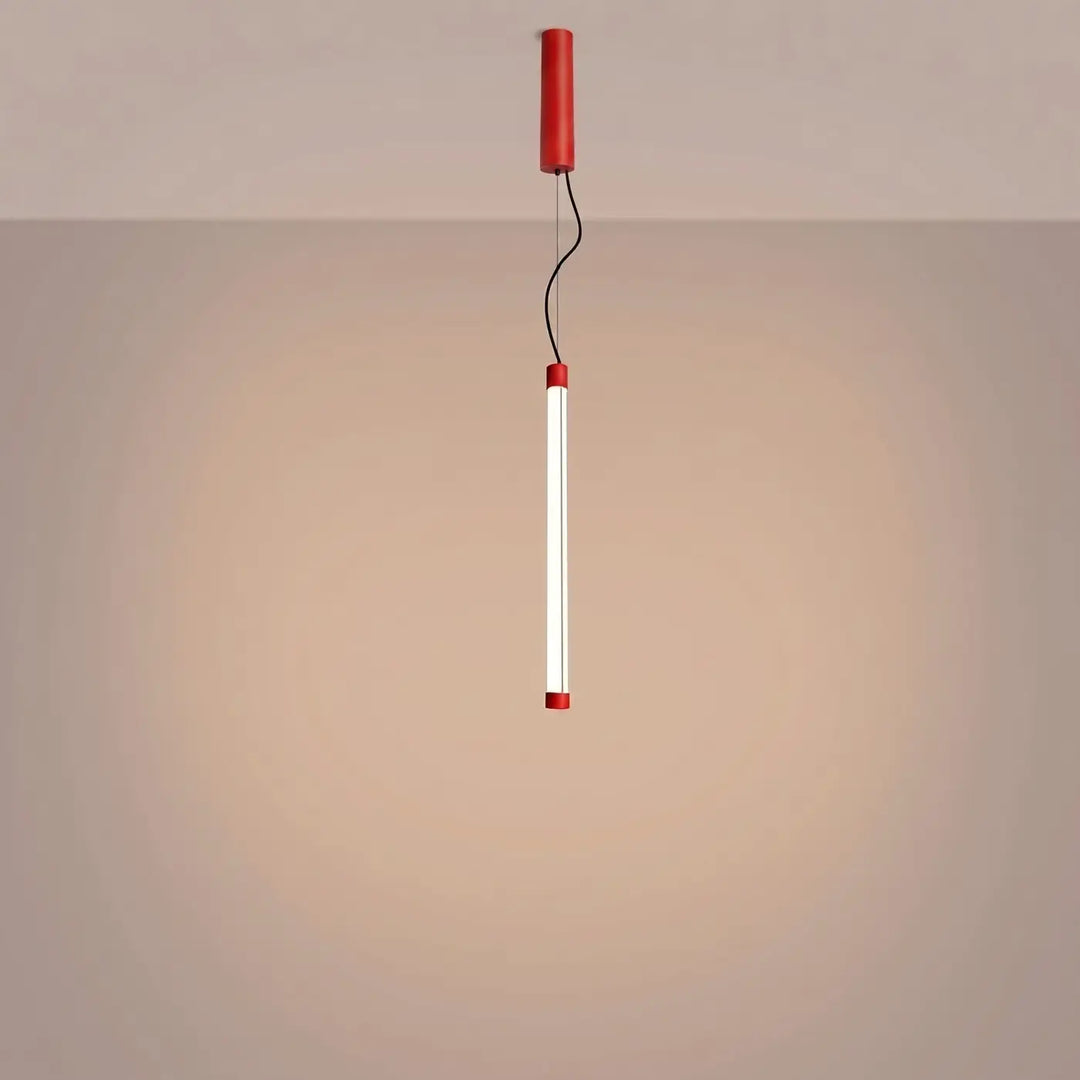 Suspension tube TRANG rouge allumée, suspendue