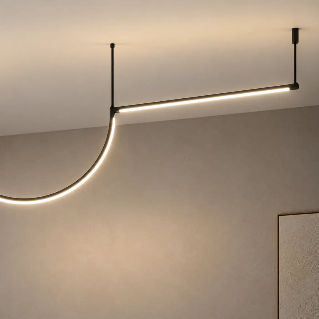Suspension tubs modular led avec cadre en aluminium noir et mini rosace encastrée pour éclairage moderne minimaliste