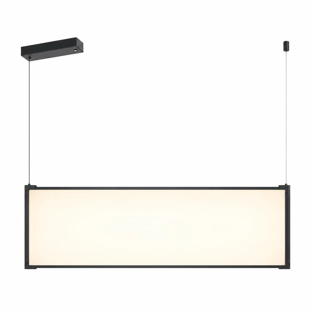 Suspension tubs modular rectangulaire verticale avec diffuseur éclairé en aluminium noir pour mini rosace encastrée