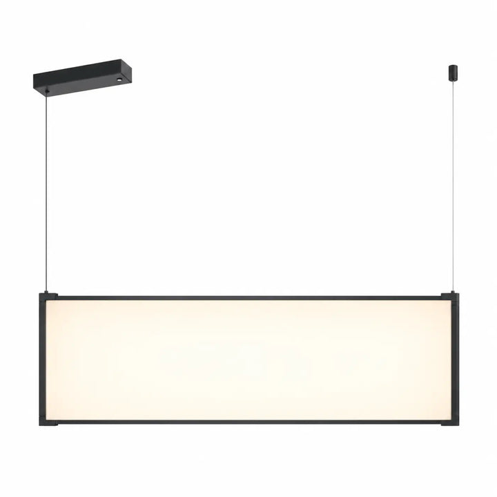 Suspension tubs modular rectangulaire verticale avec diffuseur éclairé en aluminium noir pour mini rosace encastrée