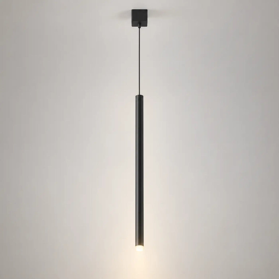 Suspension led tubs modular tube court en aluminium noir avec mini rosace encastrée et design minimaliste cylindrique noir mat