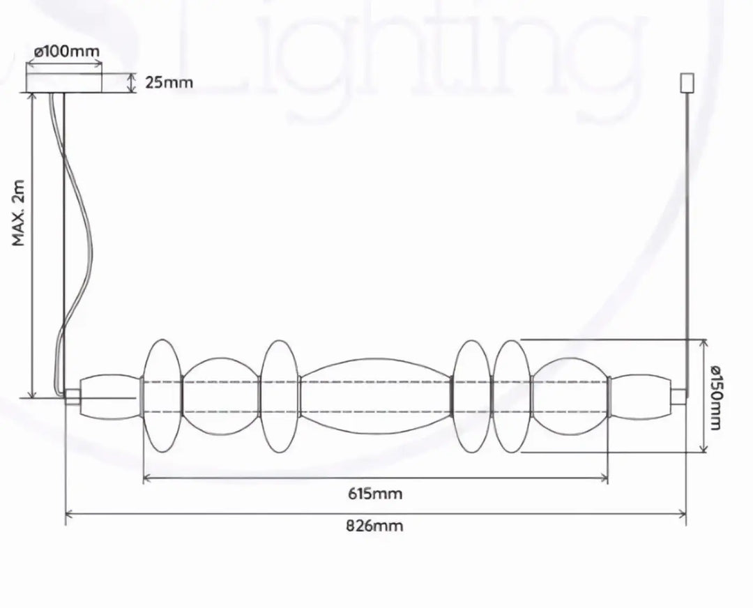 Suspension léonor design lumineux en verre soufflé avec lumière suspendue moderne au fini métallique élégant