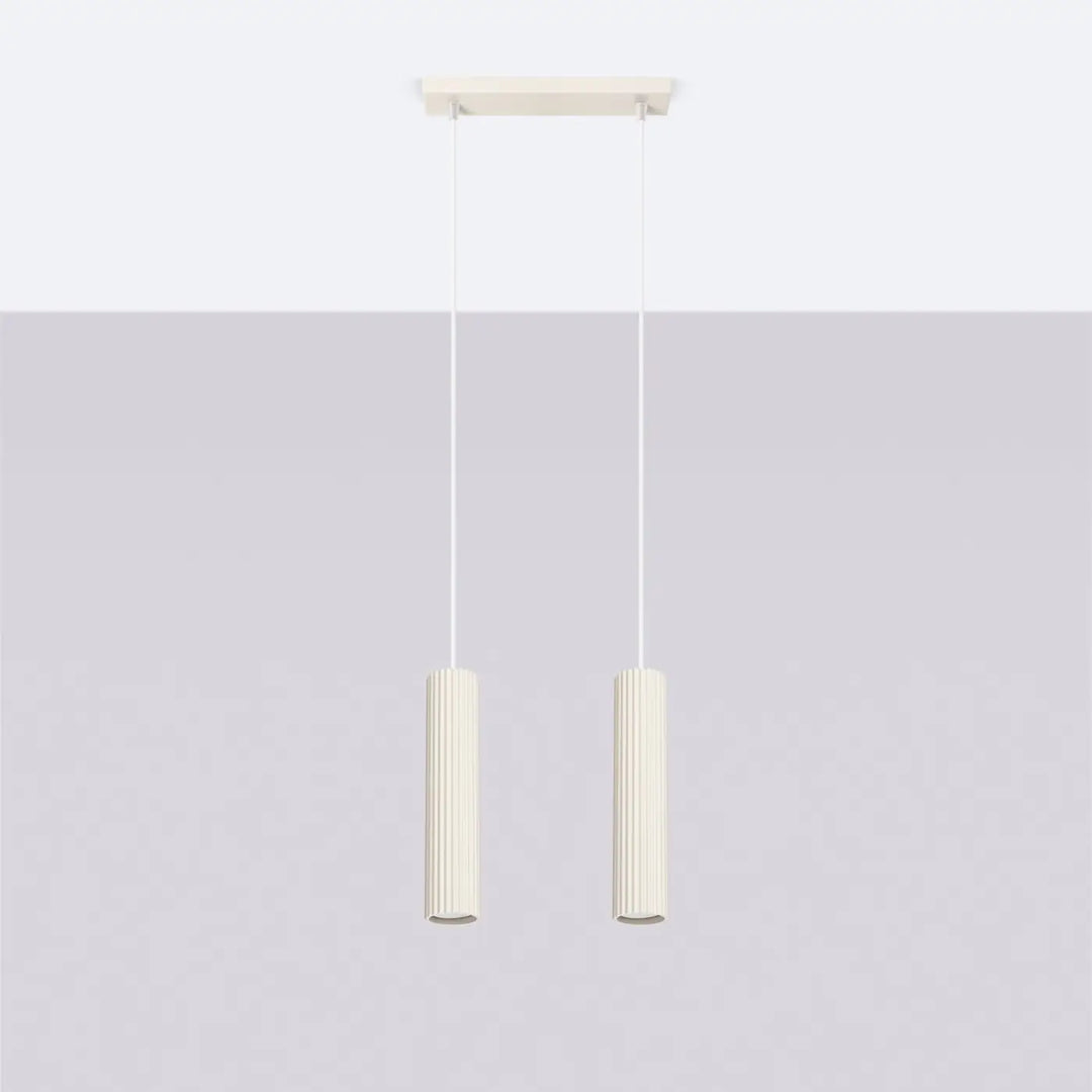 Suspension Karbon beige en ligne à cylindres nervurés, éteinte