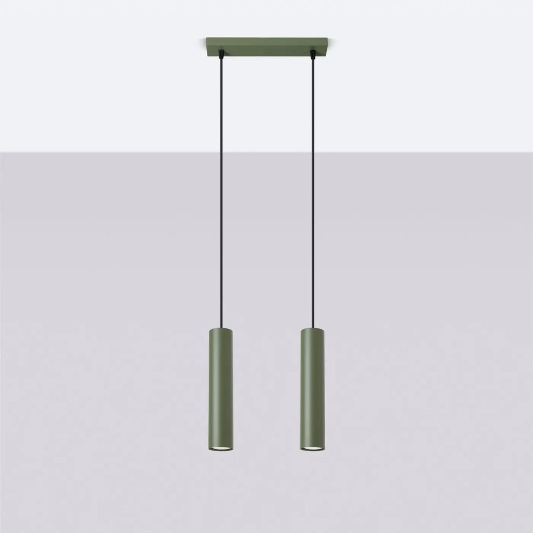 Suspension Lagos en ligne à tubes en acier lisse vert olive, éteinte