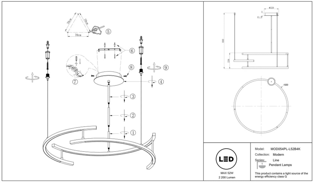 Suspension luminaire line circulaire en acier noir avec composition circulaire et design minimaliste pour salle à manger