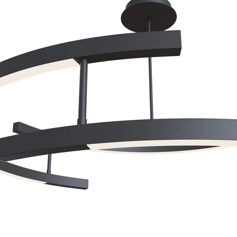 Suspension luminaire line circulaire en acier noir avec composition circulaire et anneaux géométriques led pour salle à manger