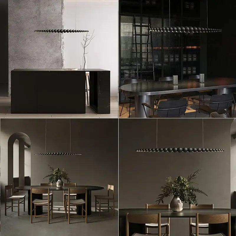 Modern Wooden Beads Long Linear LED Pendant Lights Dimmable With RC Indoor Hanging Lamp Kitchen Island Dining Living