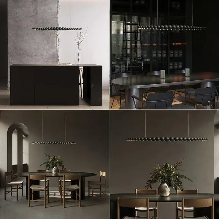Modern Wooden Beads Long Linear LED Pendant Lights Dimmable With RC Indoor Hanging Lamp Kitchen Island Dining Living