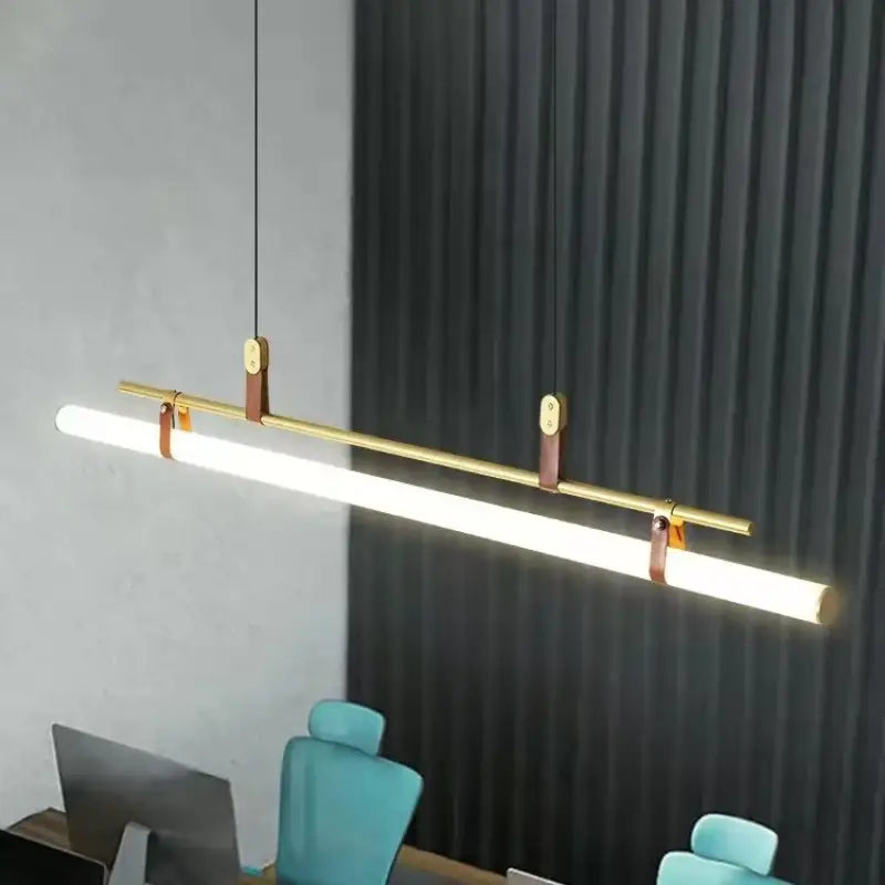 Modern LED Long Tube Chandelier Kitchen Table Dining Room Office Cafe Black Gold Leather Acrylic Pendant Light Indoor