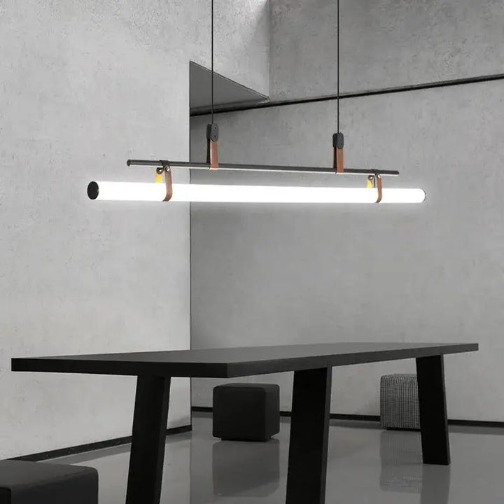 Modern LED Long Tube Chandelier Kitchen Table Dining Room Office Cafe Black Gold Leather Acrylic Pendant Light Indoor