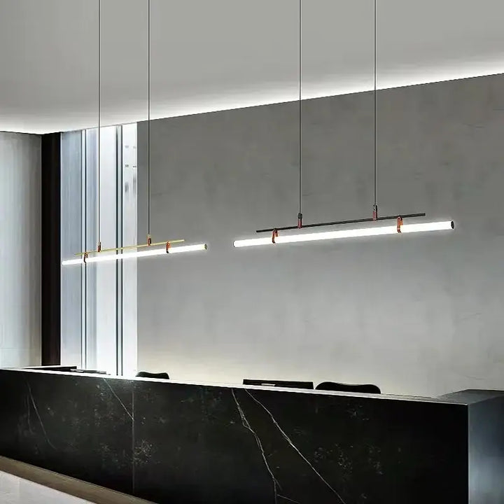 Modern LED Long Tube Chandelier Kitchen Table Dining Room Office Cafe Black Gold Leather Acrylic Pendant Light Indoor
