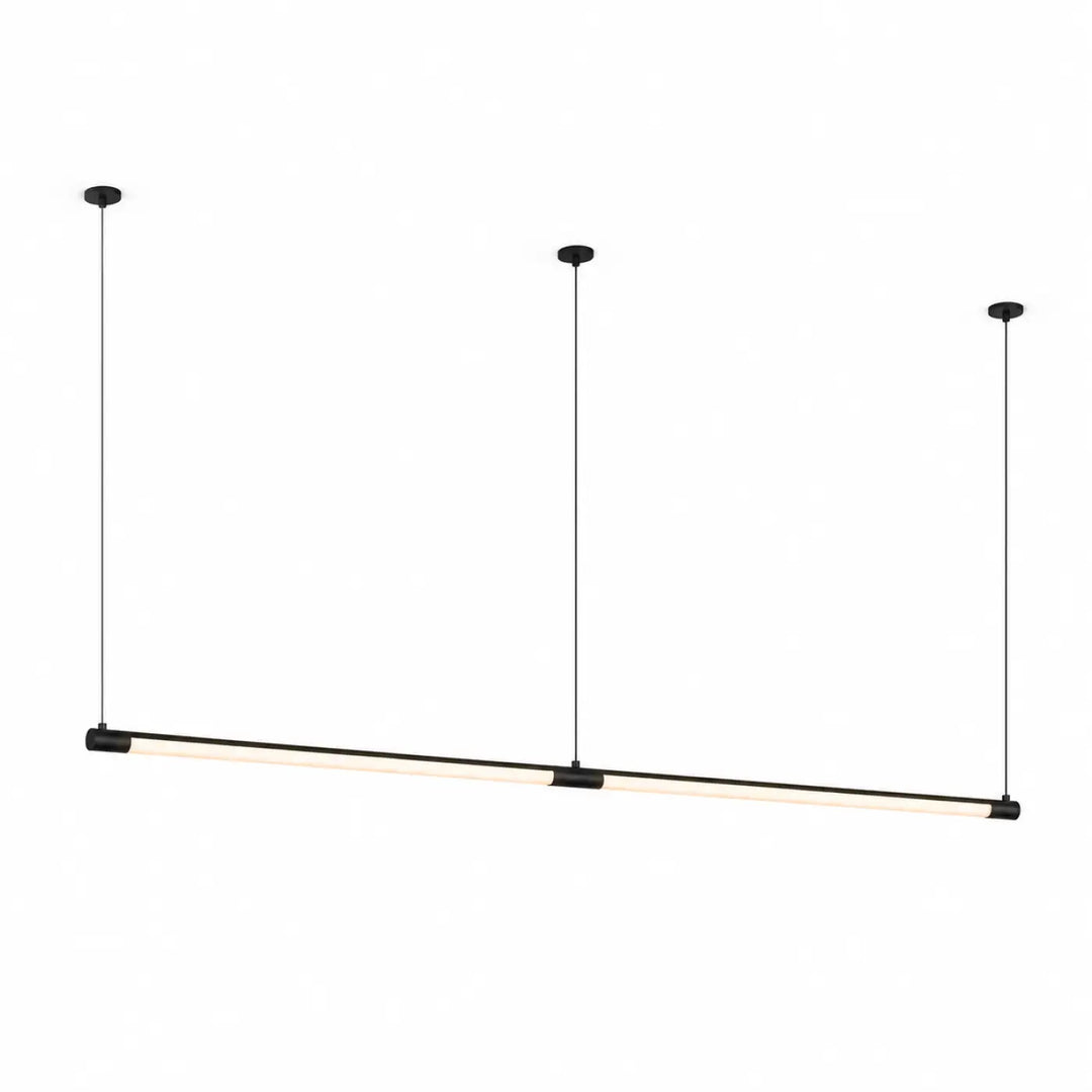 Suspension luminaire tubs modular double en aluminium noir avec mini rosace encastrée et éclairage blanc doux