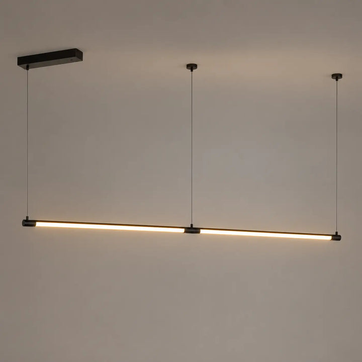 Suspension luminaire tubs modular double en aluminium noir avec design minimaliste et éclairage led chaud linéaire