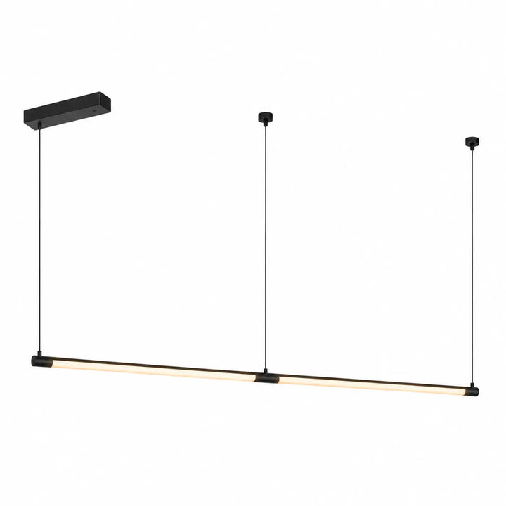 Suspension luminaire tubs modular double ligne en aluminium noir avec mini rosace encastrée et barre lumineuse rectangulaire