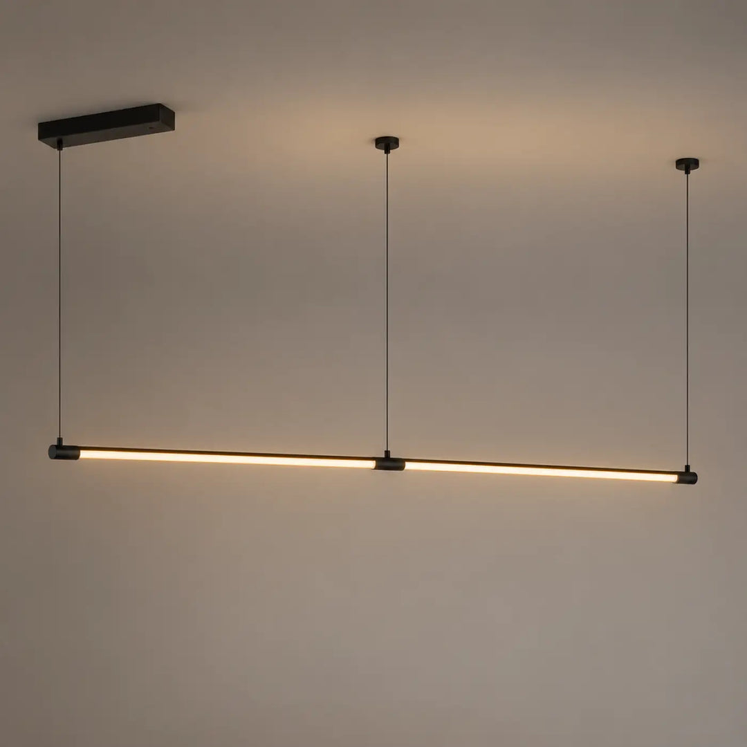 Suspension luminaire tubs modular double en aluminium noir avec design linéaire moderne et éclairage led chaud