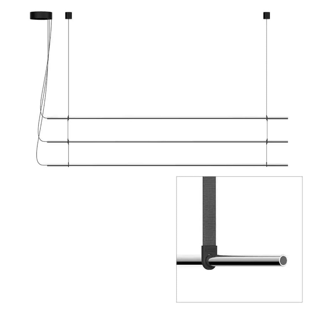 Suspension T.O 3 barres, finition chromée mate, sangles graphite