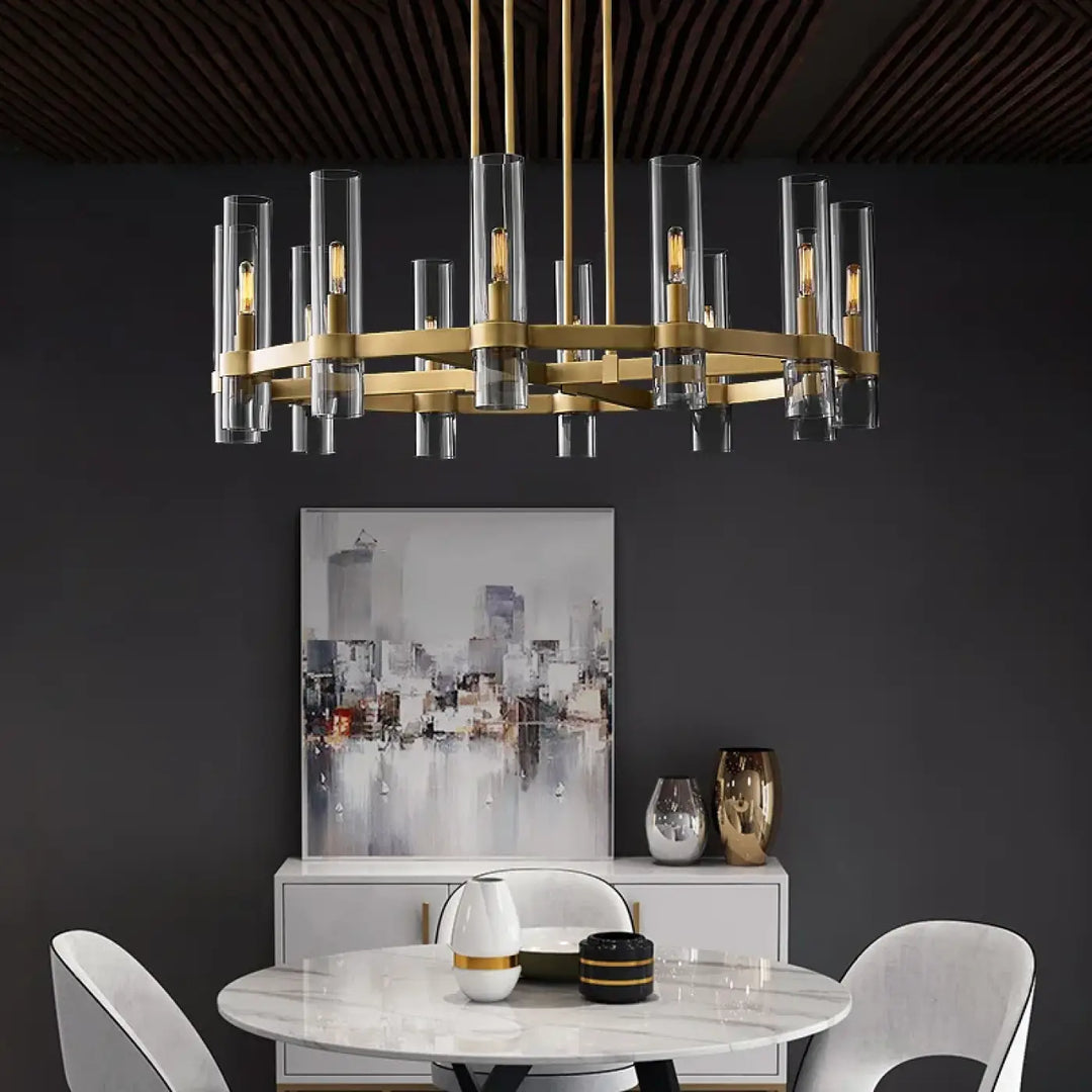 Suspension luminaire architecturale en verre cylindrique effet raffiné