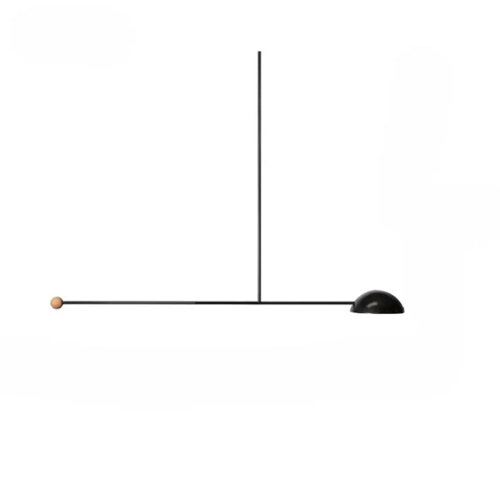Suspension luminaire monDro en métal noir mat minimaliste avec tige verticale fine et abat-jour dôme arrondi