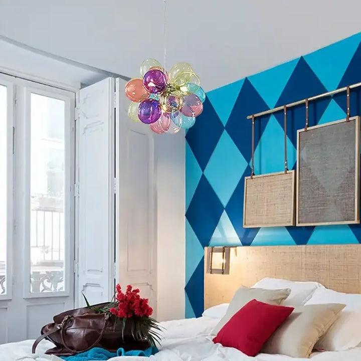 Suspension luminaire artistique en verre style multicolore