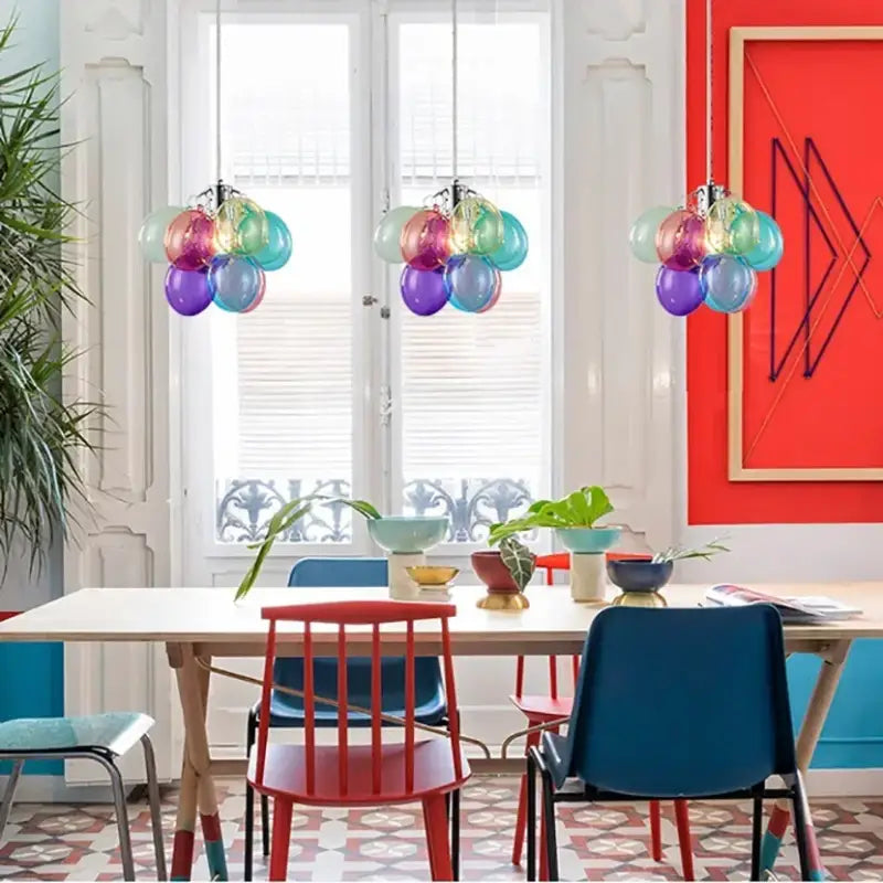 Suspension luminaire artistique en verre style multicolore