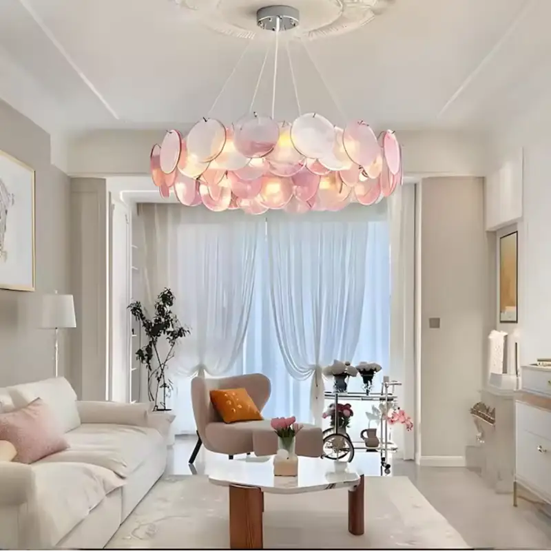 Suspension artistique en verre vert et rose élégant