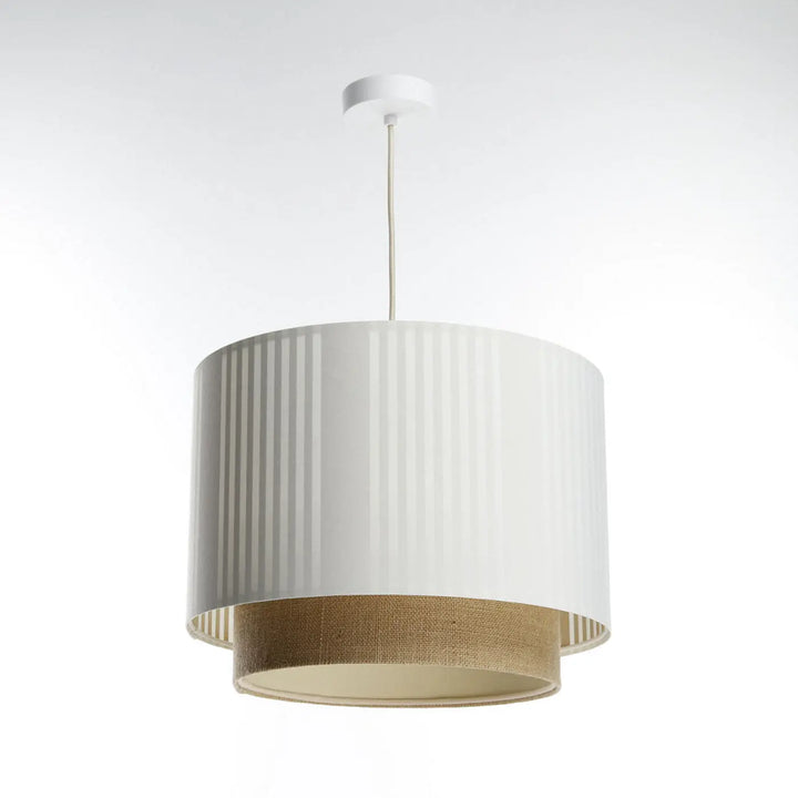 Suspension luminaire duo lami line blanc avec abat-jour plissé blanc et bande en jute beige naturel
