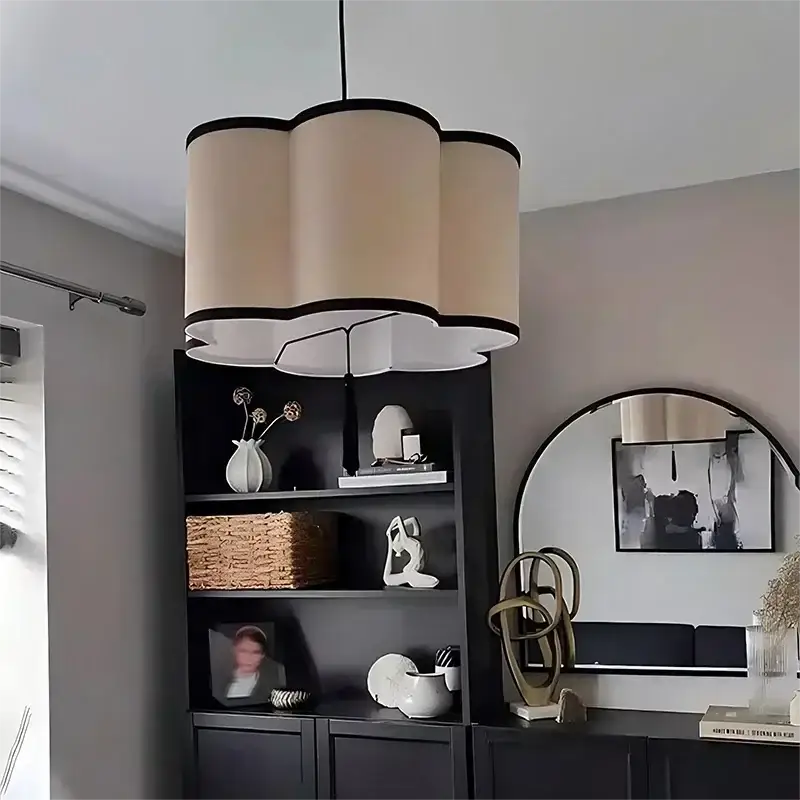 Suspension Luminaire Beige Contemporain Tissu Et Noir