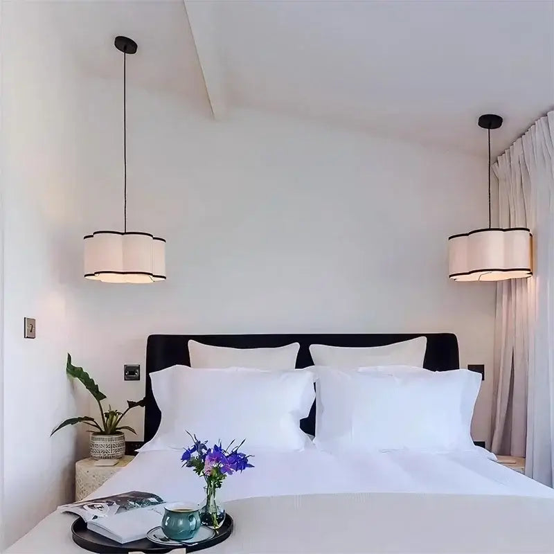 Suspension Luminaire Beige Contemporain Tissu Et Noir