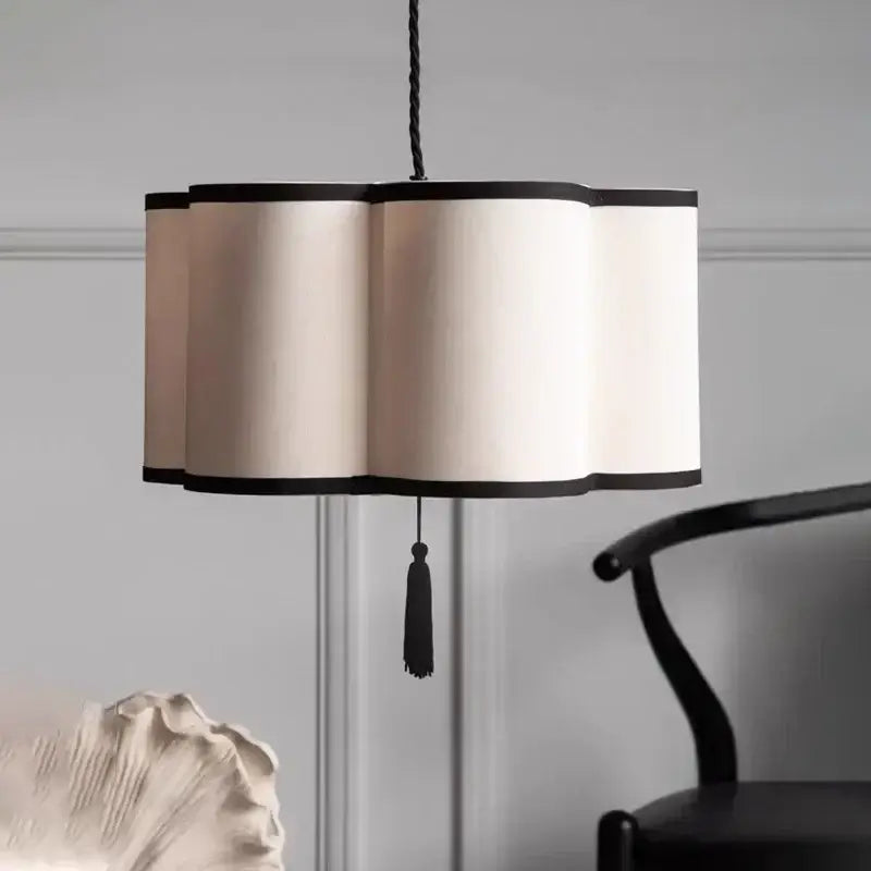 Suspension Luminaire Beige Contemporain Tissu Et Noir