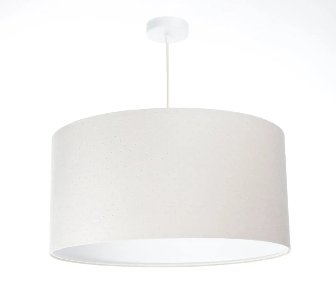 Suspension luminaire blanc crème avec abat-jour cylindrique en tissu texturé et montage plafond blanc élégant