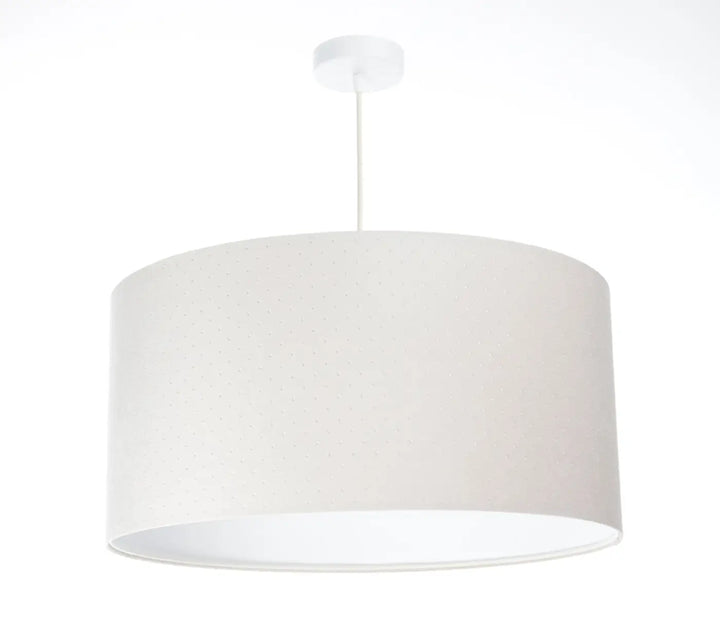 Suspension luminaire blanc crème avec abat-jour cylindrique en tissu texturé et montage plafond blanc élégant